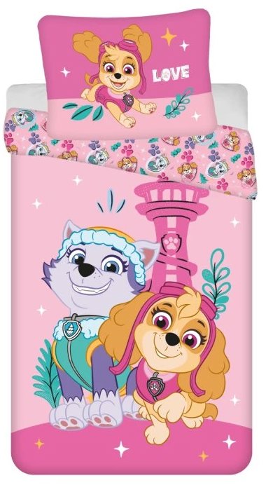 TEXTILOMANIE Dětské povlečení z mikrovlákna PAW PATROL Skye & Everest růžové 140 × 200 cm