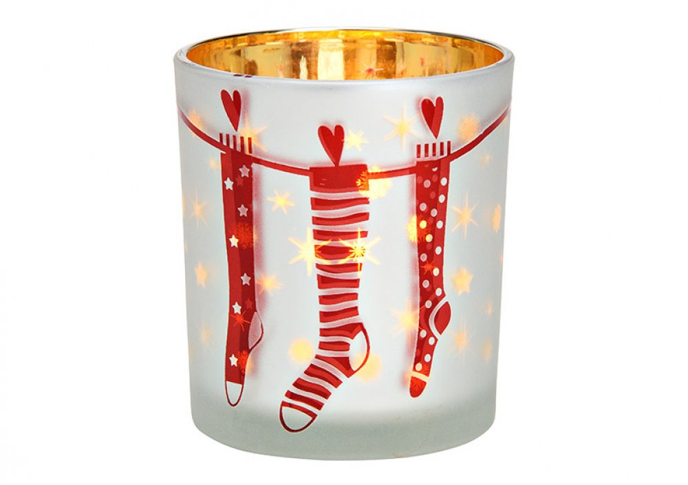 TEXTILOMANIE Skleněný svícen Christmas Stocking 10 cm bílý