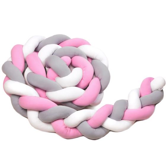 T-TOMI Pletený mantinel 220 cm White + Grey + Pink