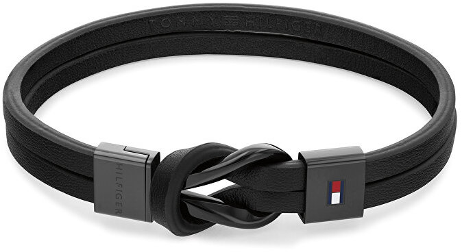 Tommy Hilfiger Náramek z černé kůže Braided Knot 2790442