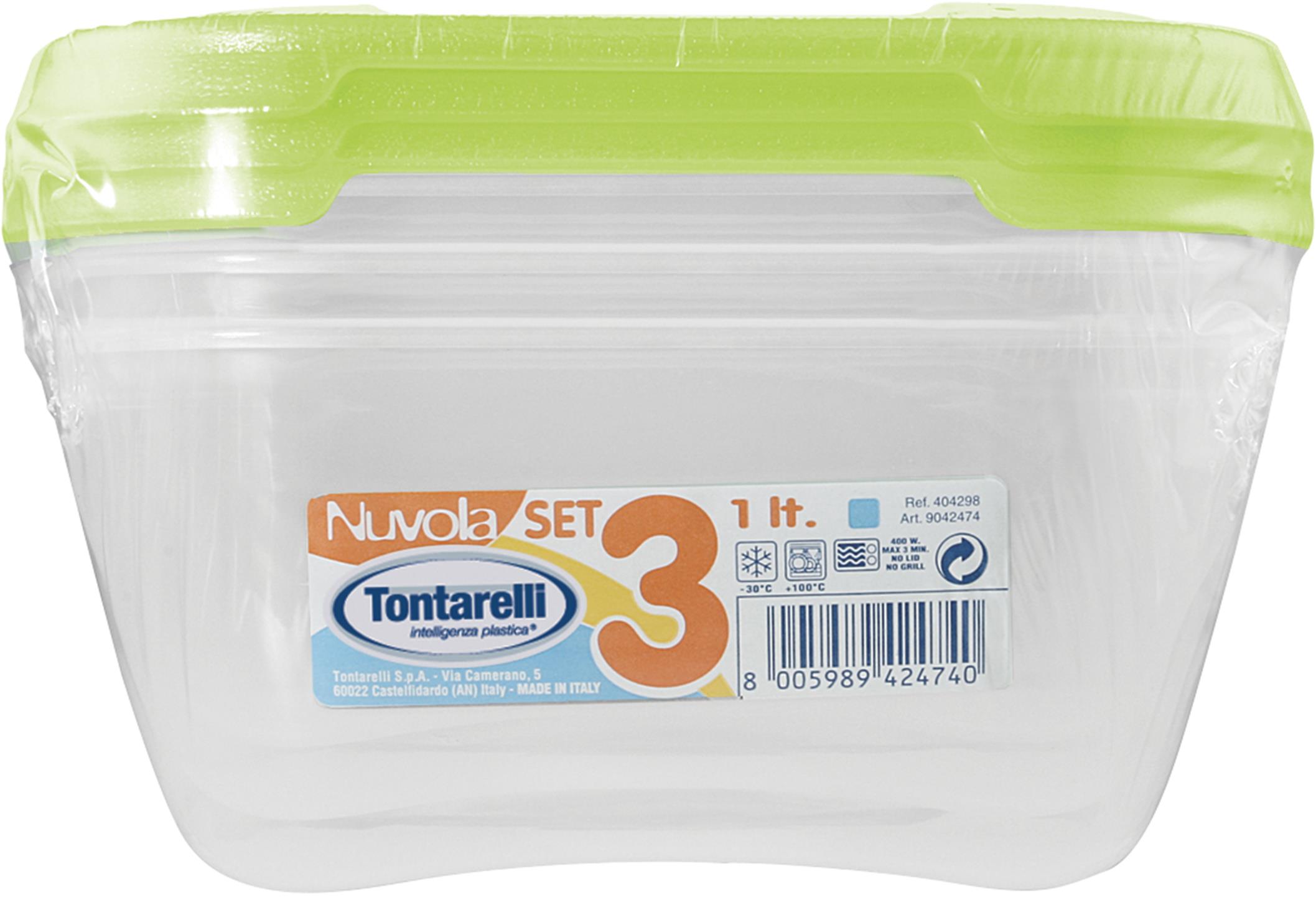 Tontarelli Sada dóz na potraviny Nuvola 3 × 1 l transparetní/zelená