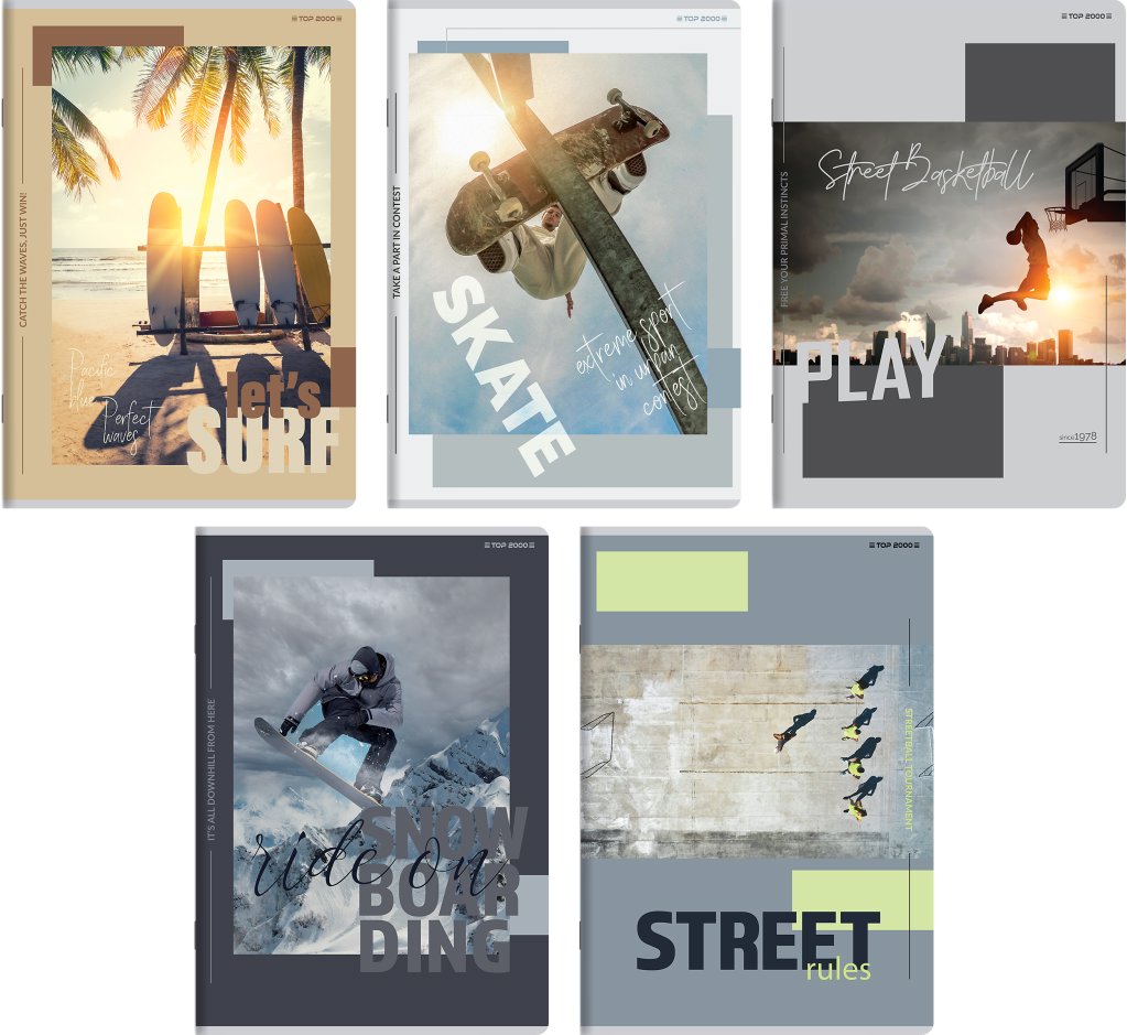 Sešit TOP 2000 A5 s linkovanými listy a mixem motivů