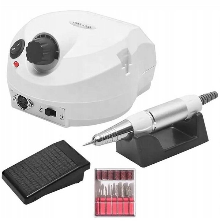 TopKing Profesionální bruska na nehty DM202 bílá 65 W, s 12 nástavci, Twist & Lock, 35 000 ot / min