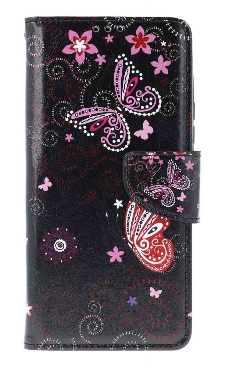 TopQ Pouzdro Design Xiaomi Redmi Note 14 Pro 5G knížkové Fialoví motýlci černé 137330