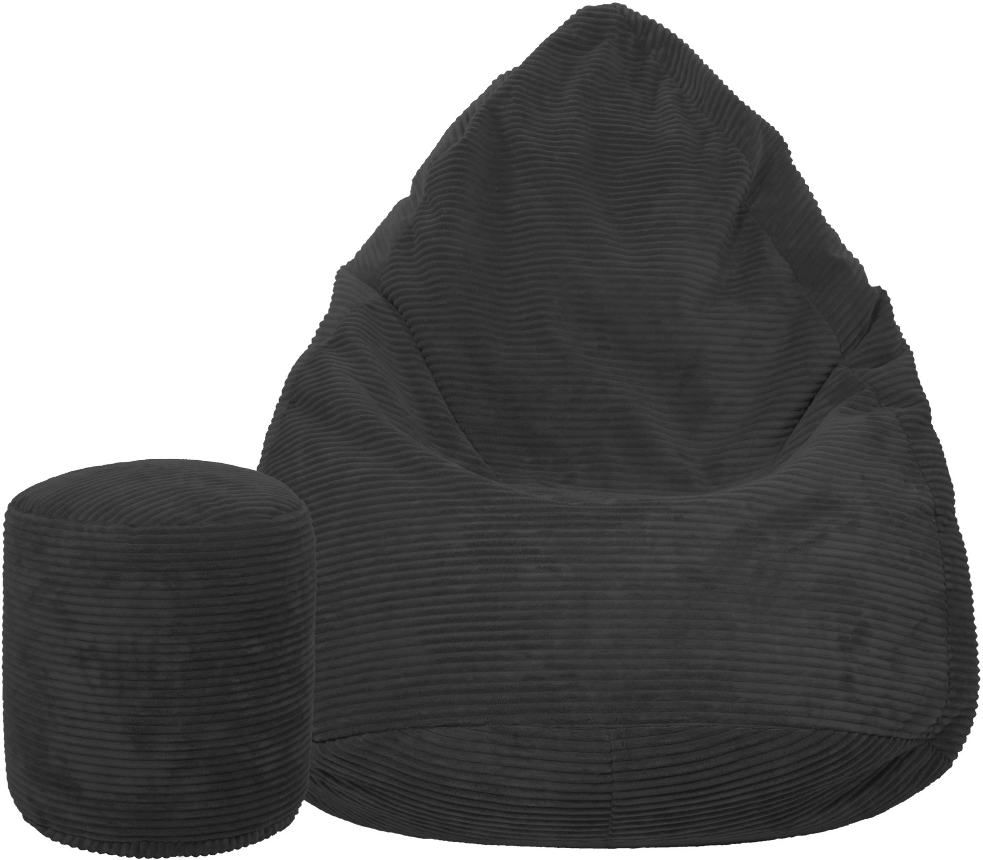 Sedací vak TopKing s podnožníkem v černém manšestru