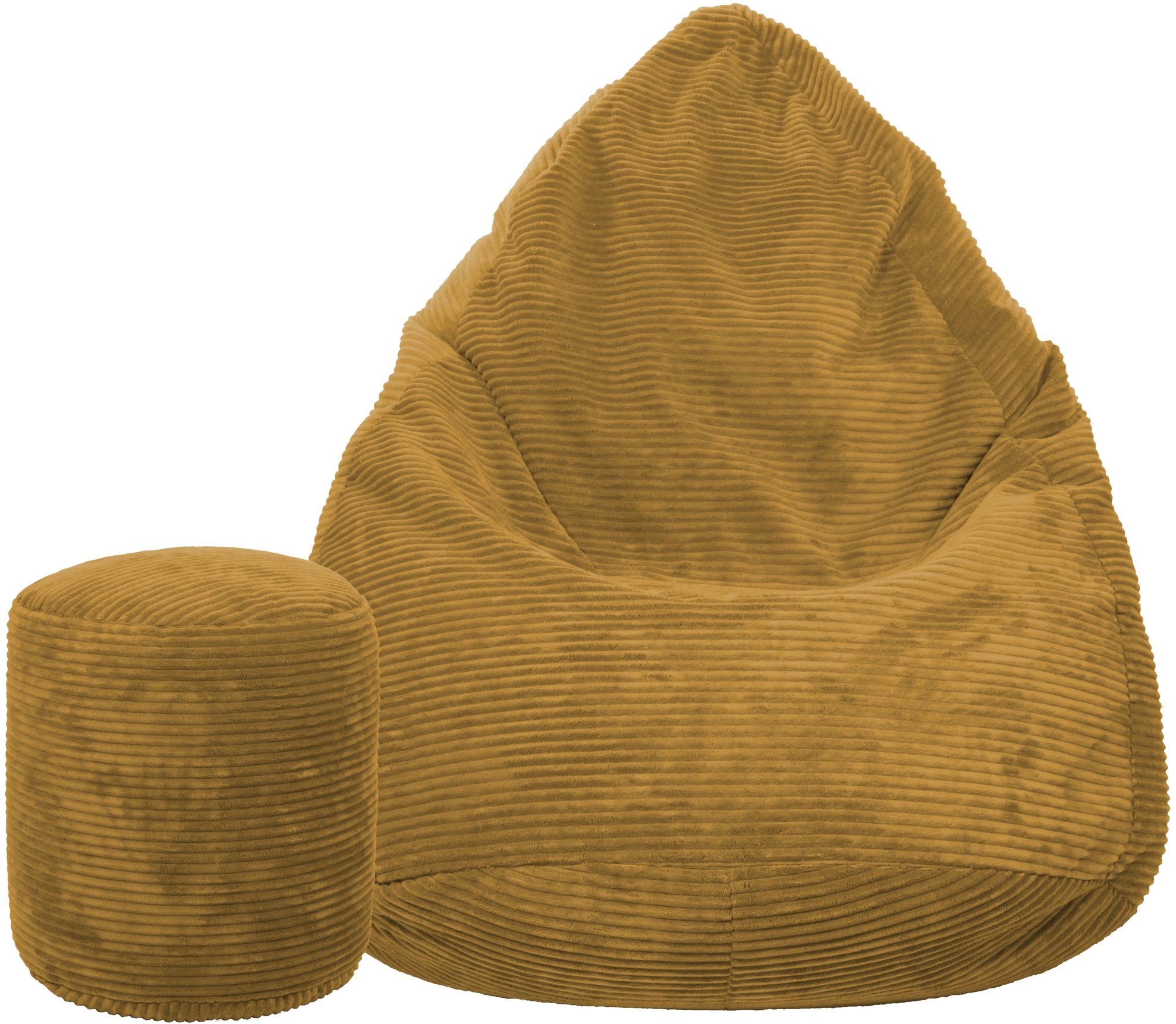 TopKing Sedací vak + podnožník XL manšestr Lincoln, hořčicový, 125 cm