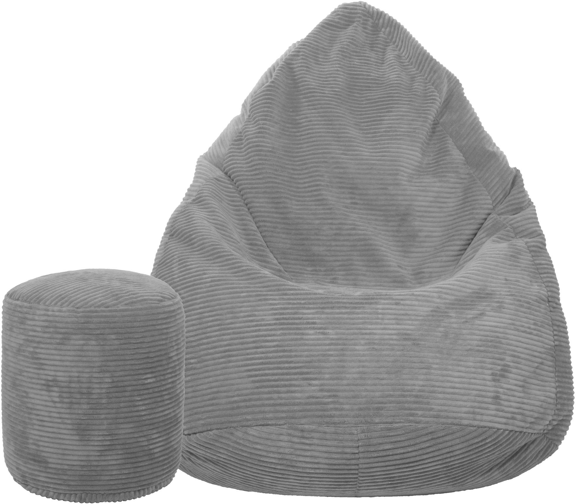 TopKing Sedací vak + podnožník XL manšestr Lincoln v šedé barvě