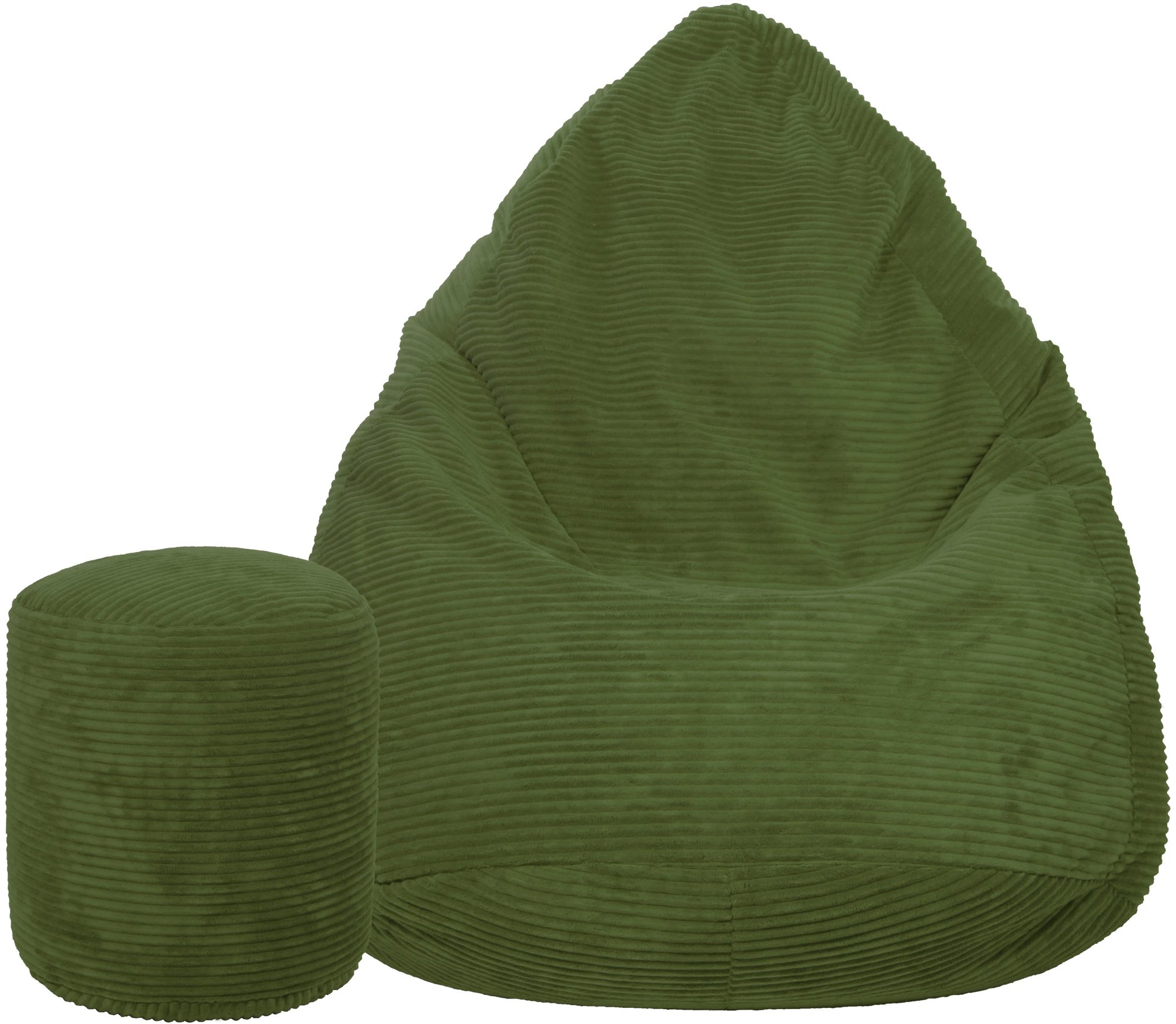 TopKing Sedací vak + podnožník XL manšestr Lincoln v tmavě zelené barvě