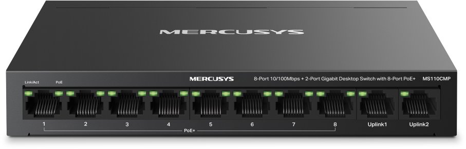 Mercusys MS110CMP - 10-portový switch s 8 porty 10/100 Mbps Fast Ethernet a 2 porty 10/100/1000 Mbps Gigabit Ethernet