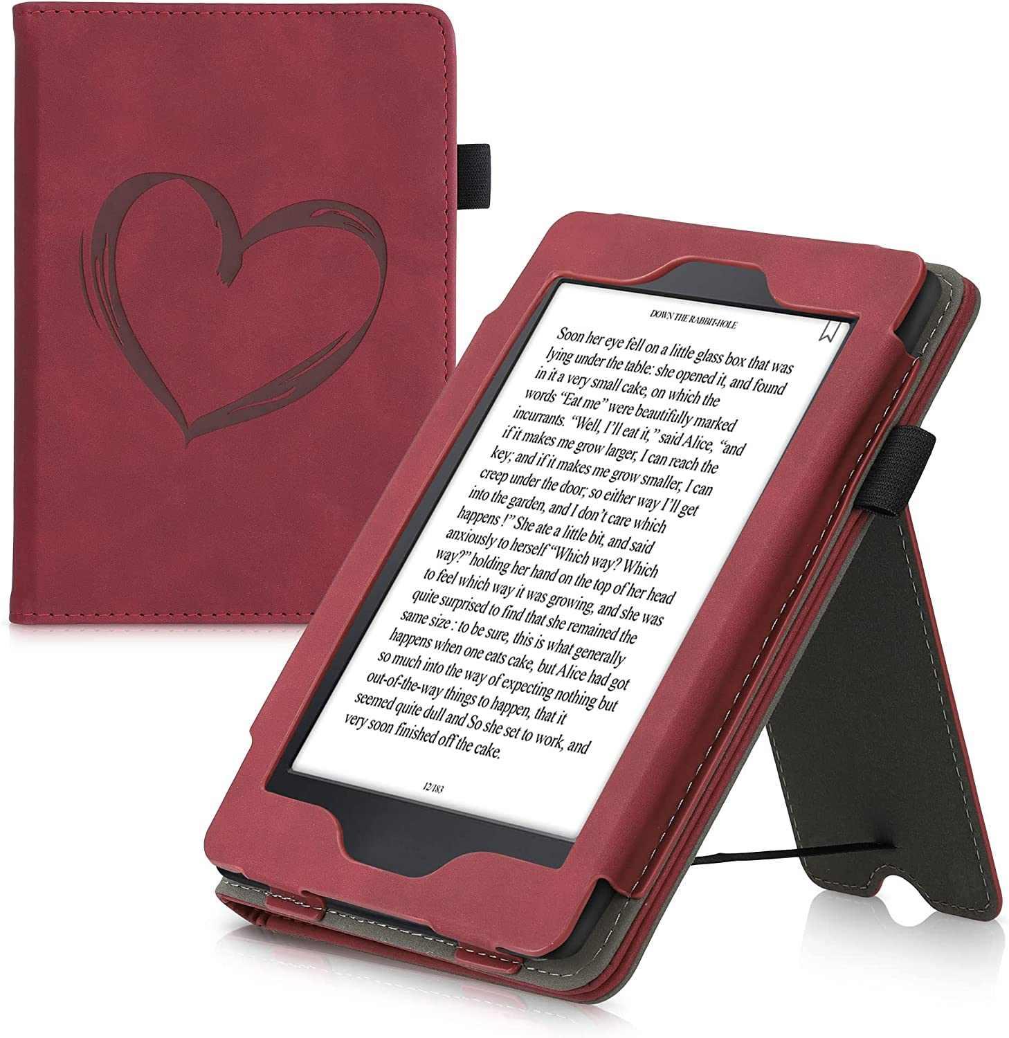 KW Mobile - Nubuck Brushed Heart - KW5567502 - Pouzdro pro Amazon Kindle Paperwhite 1/2/3 - Dark Red