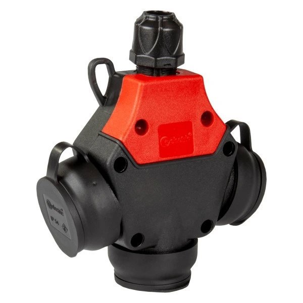 TP electric 1 × 16 A / IP54 - Roztrojka pryžová, třífázová, francouzské zásuvky 250 V, červená