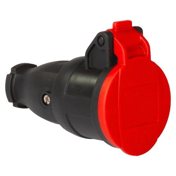 TP electric 1 × 16 A / IP54 - Pryžová spojovací zásuvka s pružinovým víčkem