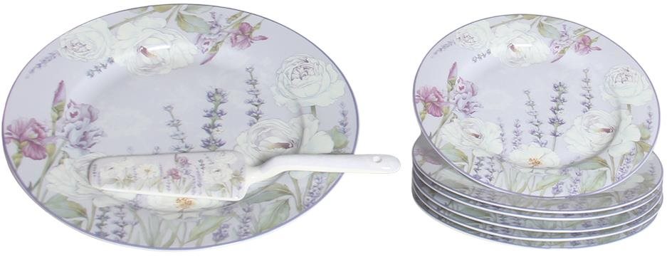 Home Elements Dortový set: dortový talíř, 6× talíř, dortová lžíce, Levandule