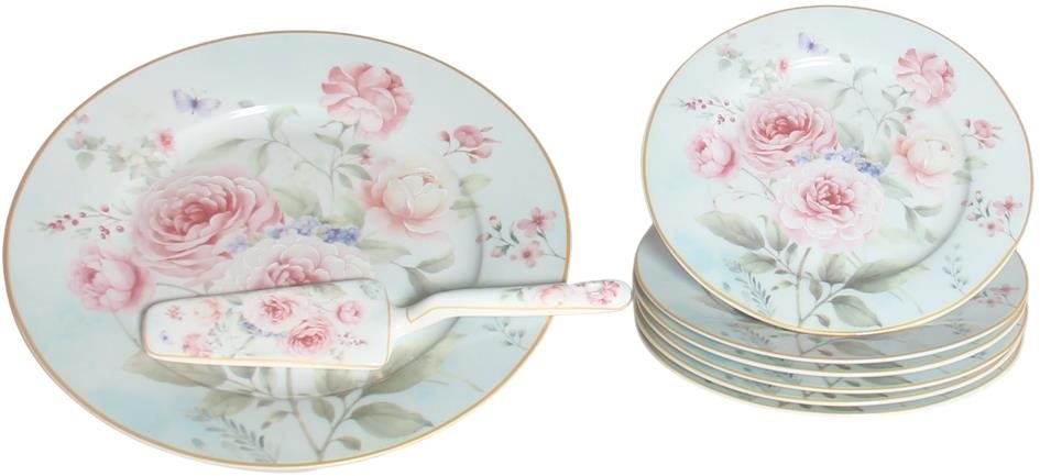Home Elements Dortový set: dortový talíř, 6× talíř, dortová lžíce, Růže