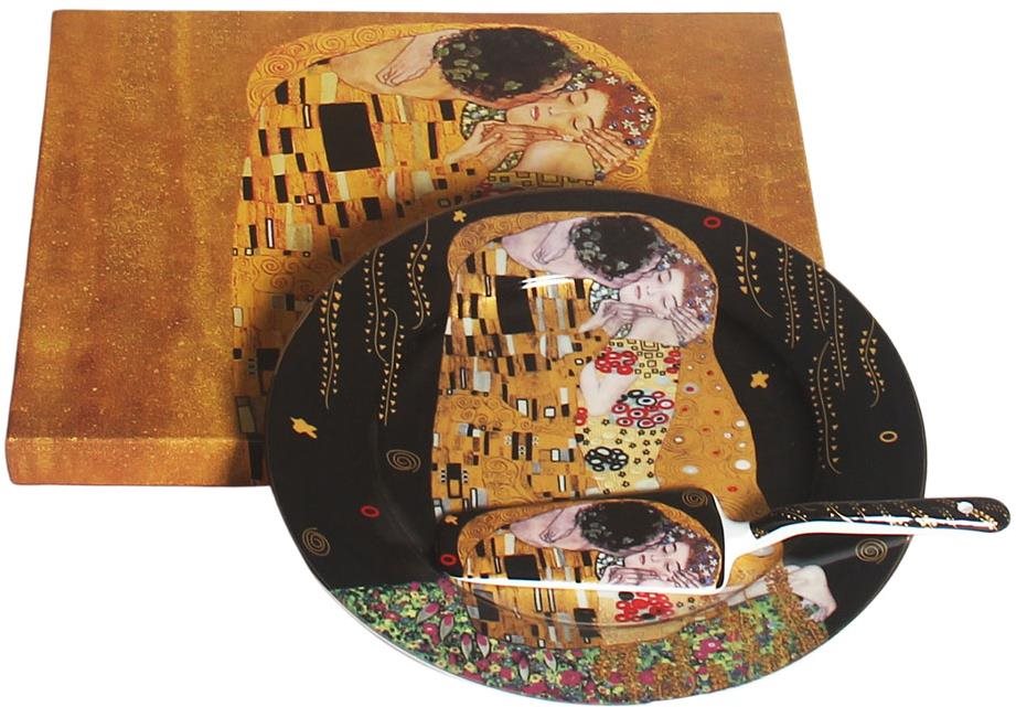 Home Elements Porcelánový talíř se lžící na dort Klimt Polibek tmavý