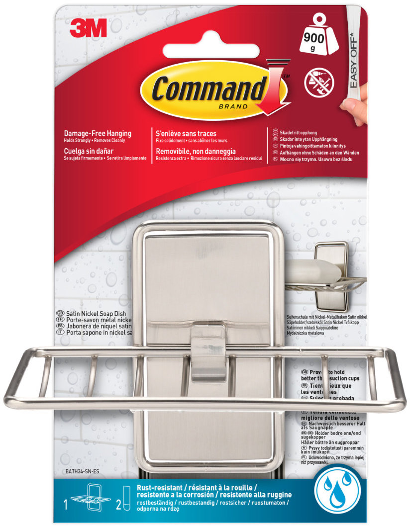 3M Command™ Koupelnová mýdlenka včetně dvou fixačních pásek, matný nikl, 12,5 × 8,8 cm