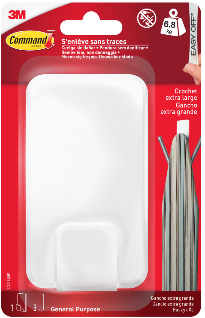 3M Command™ Velký háček se třemi fixačními pásky, bílý, zatížení až 6,8 kg
