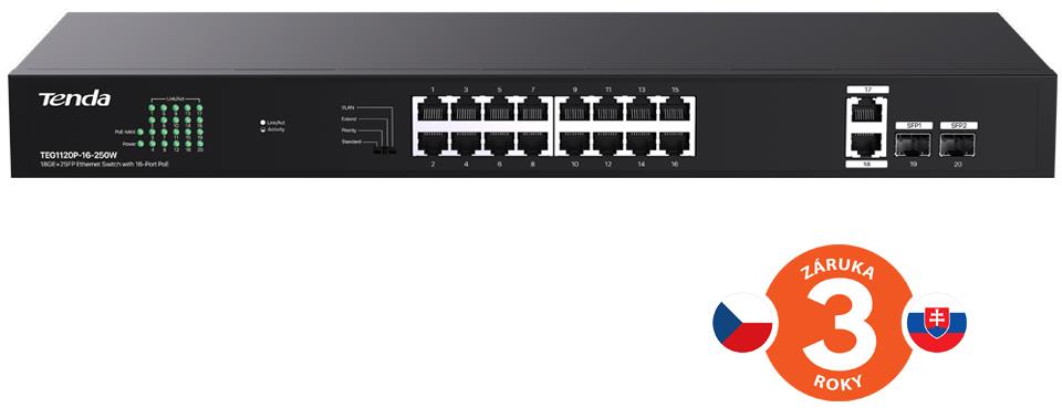 Tenda TEG1120P-16-250W PoE switch s 16 porty