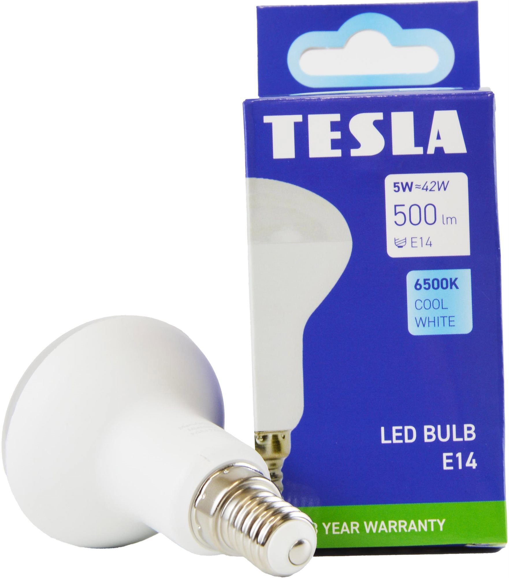 Tesla - LED žárovka Reflektor R50, E14, 4,8W, 230V, 470lm, 25 000h, 6500K studená bílá, 180st