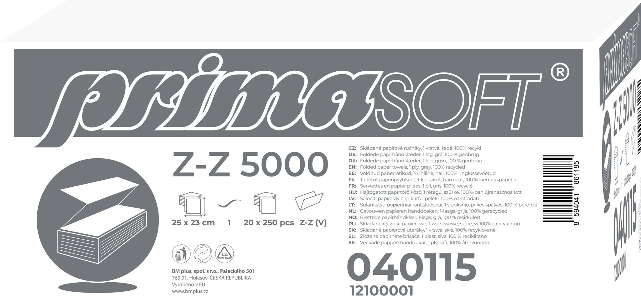 PRIMASOFT ručník ZZ šedý, 5000 ks (20× 250 ks)