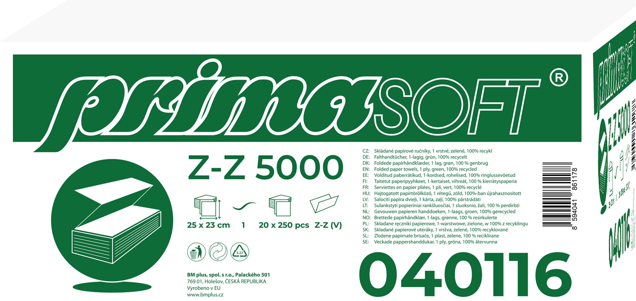 PRIMASOFT ručník ZZ zelený, 5000 ks (20× 250 ks)