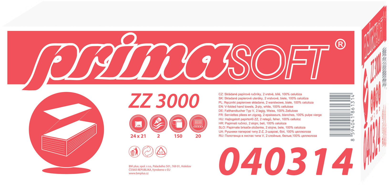 PRIMASOFT ručník ZZ bílý, 3000 ks (20× 150 ks)