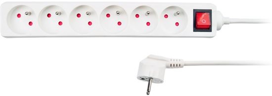 Solight Prodlužovací kabel, 6 zásuvek, bílý, vypínač, 1.5m