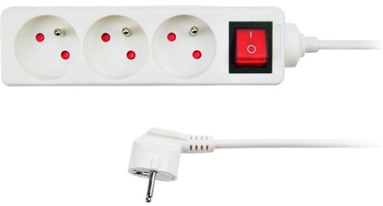 Solight Prodlužovací kabel, 3 zásuvky, bílý, 10m, vypínač