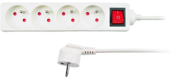 Solight Prodlužovací kabel, 4 zásuvky, bílý, vypínač, 1.5m