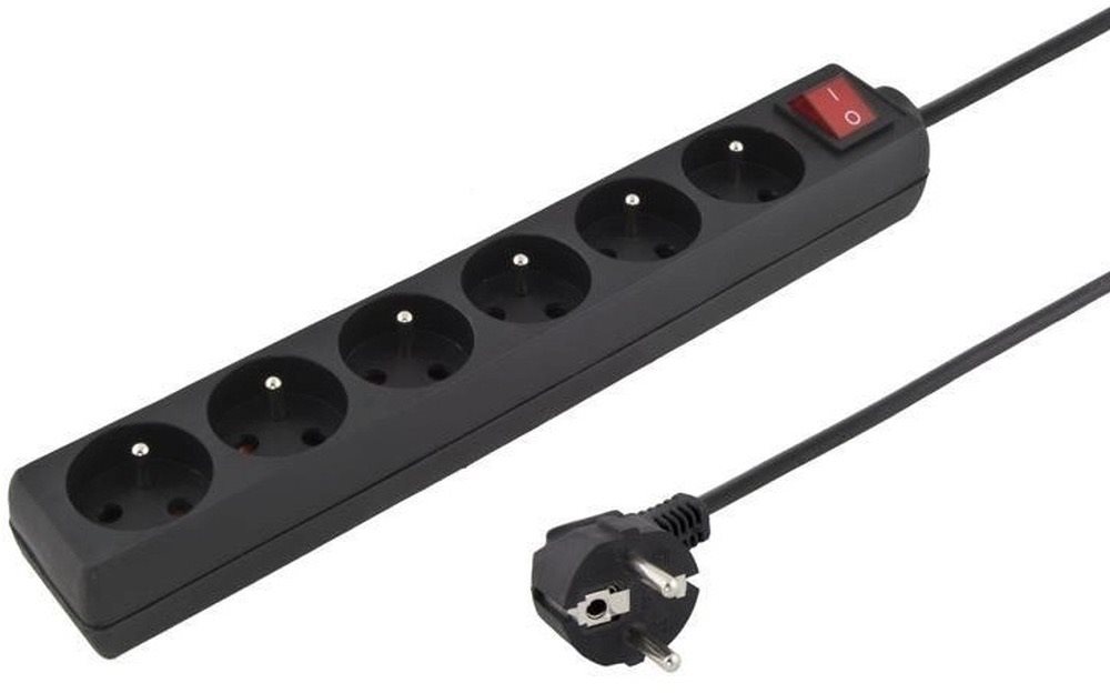 PremiumCord Prodlužovací přívod 230V 3m 6 zásuvek + vypínač, černý