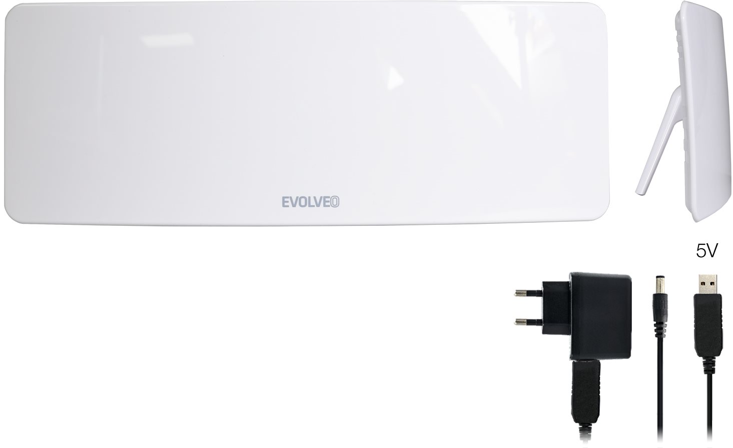 EVOLVEO Xany 1, 230/5V, aktivní pokojová anténa DAB+/DVB-T2, filtr LTE,4G,5G