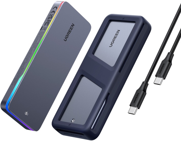 UGREEN 20Gbps Dual Protocol M.2 NVME and SATA SSD Case RGB USB3.2 Gen2x2 Compatible with M.2 M-Key(N
