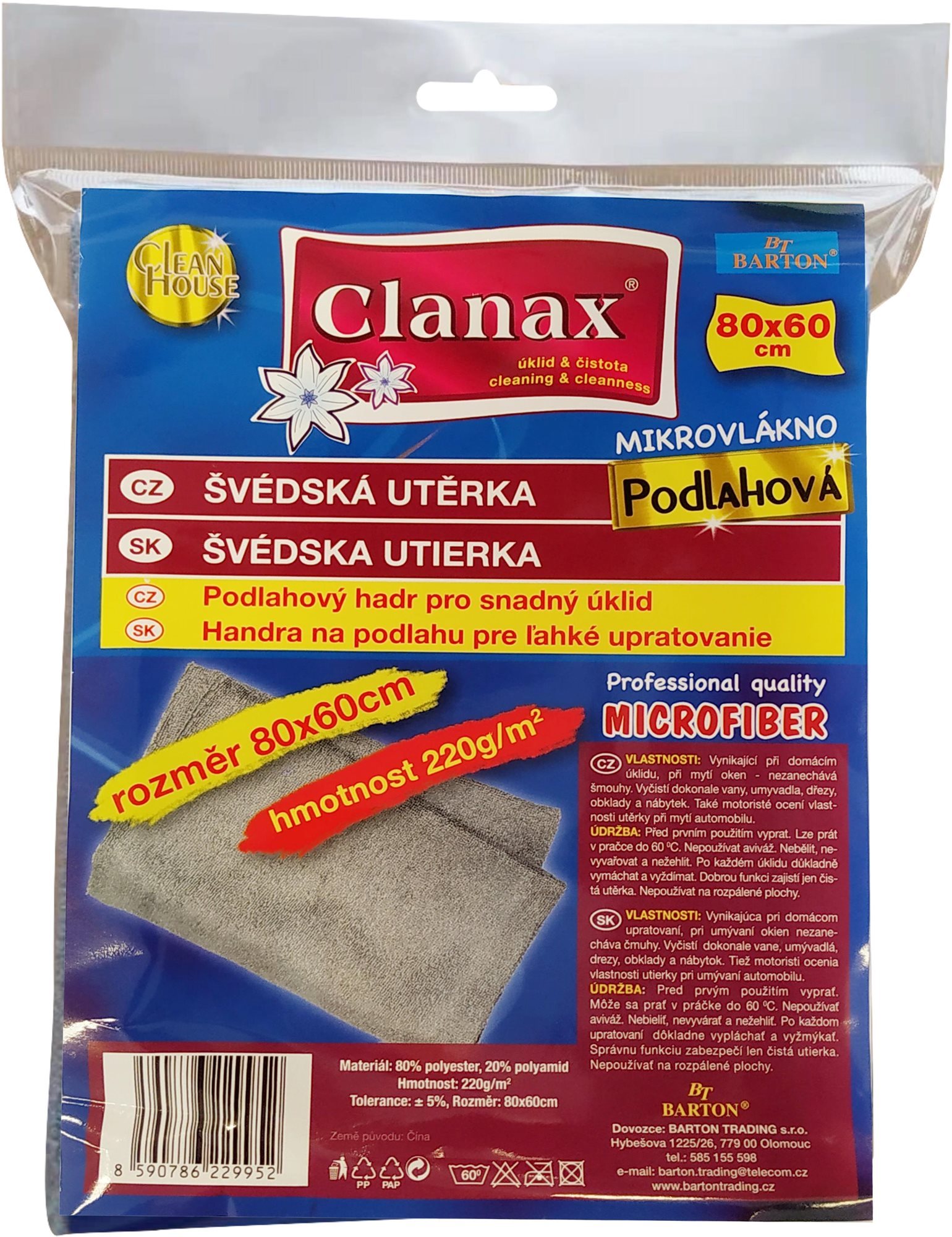 CLANAX švédská utěrka na podlahu 220 g, 80 × 60 cm