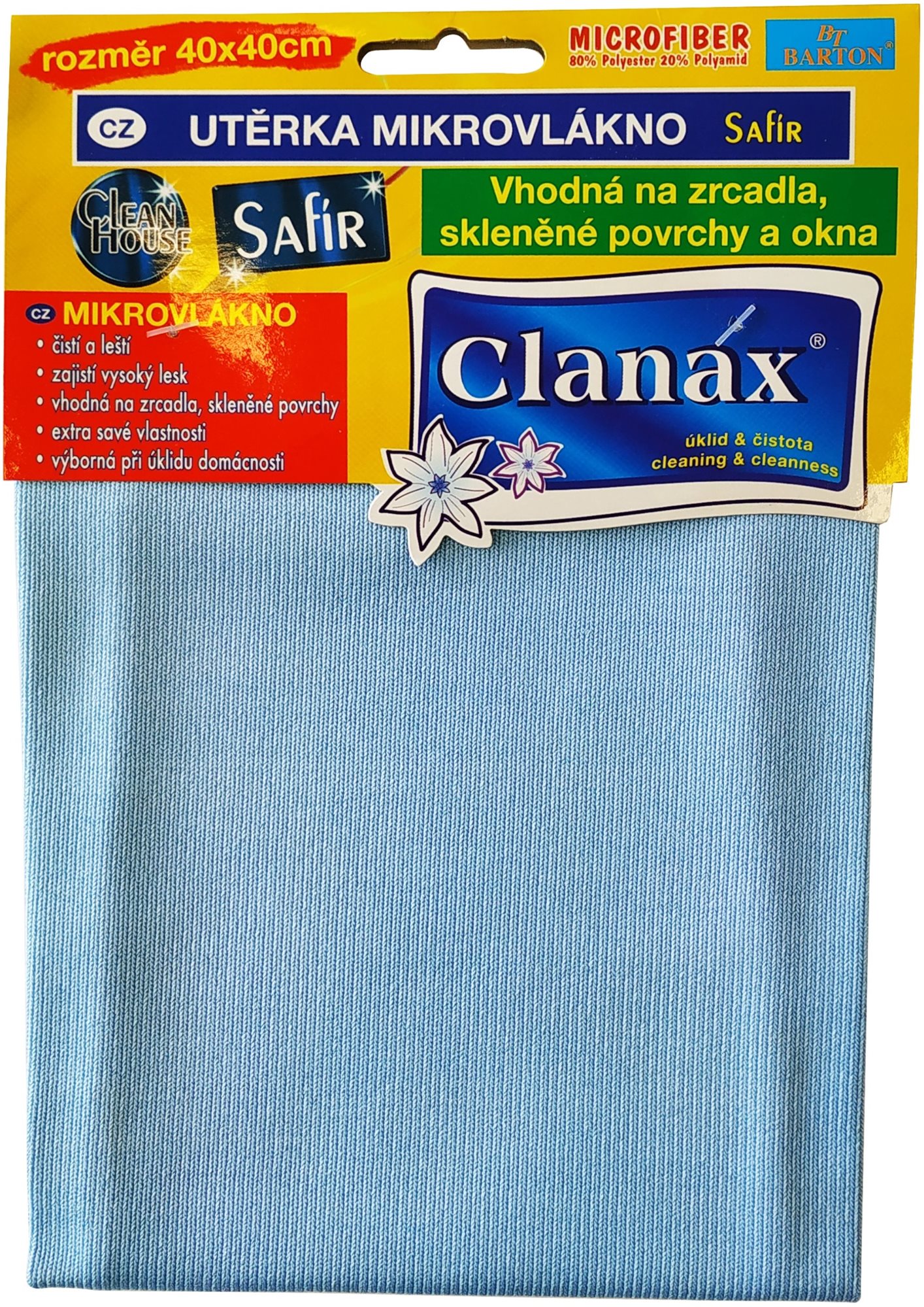 CLANAX utěrka mikrovláknona okna Safír 290 g, 40 × 40 cm