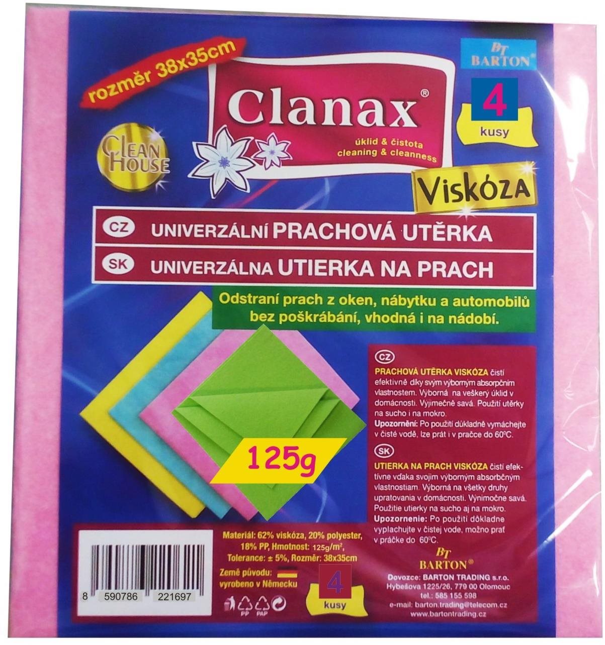 CLANAX viskózní utěrka 125 g, 35 × 38 cm, 4 ks