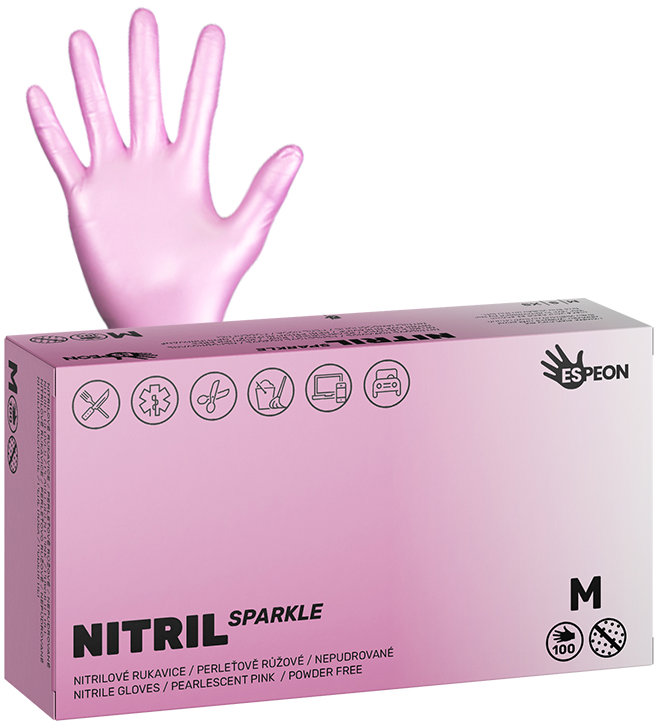 ESPEON Nitril Sparkle perleťově růžové vel. M, 100 ks