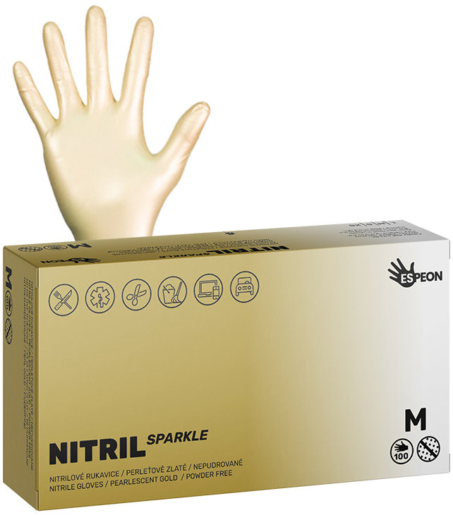 ESPEON Nitril Sparkle perleťově zlaté vel. M, 100 ks