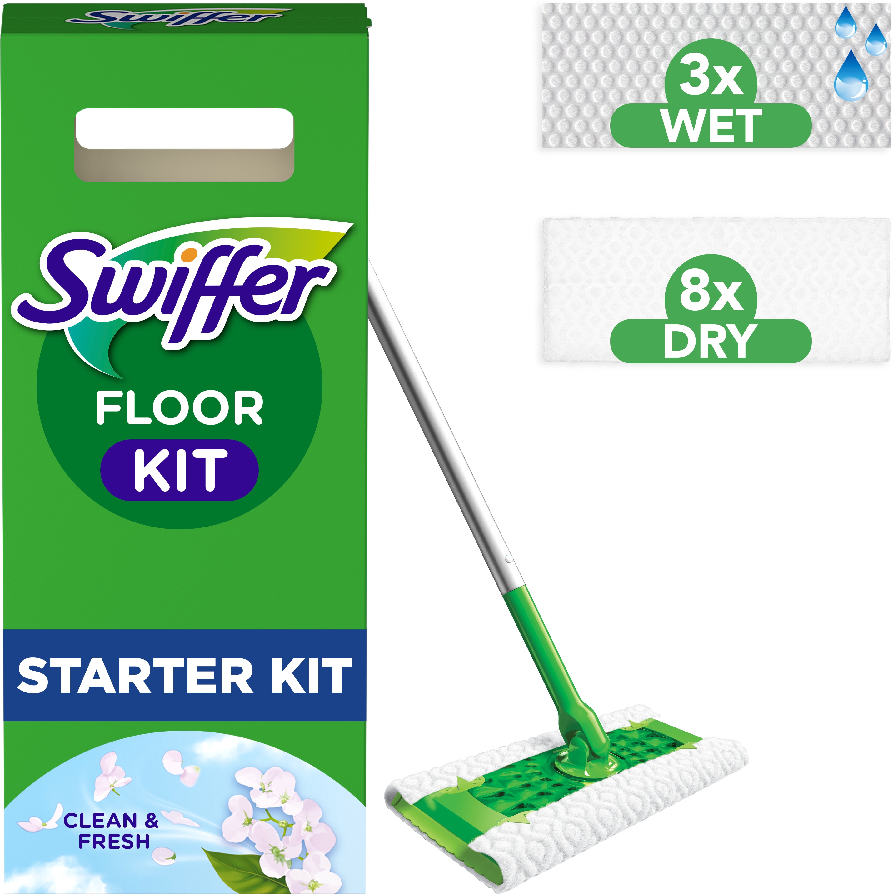 Swiffer Sweeper na podlahy Startovací Sada: 1 Násada, 8ks Dry a 3ks vlhčené ubrousky