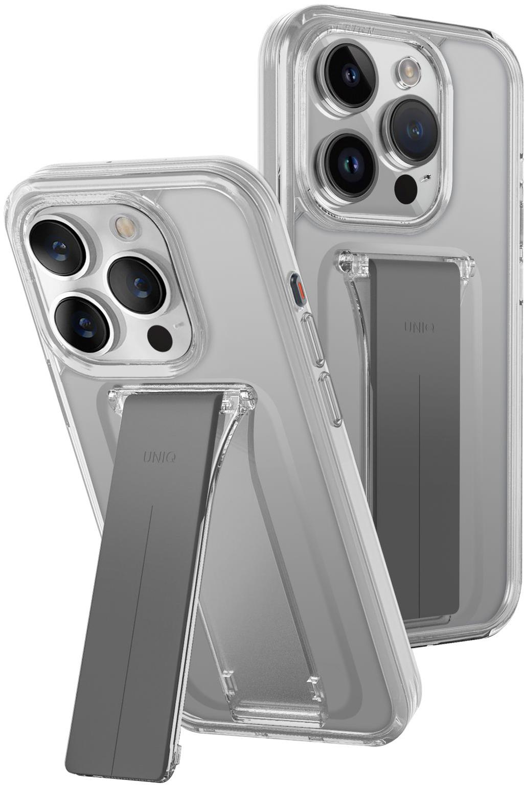 UNIQ Heldro Mount+ ochranný kryt na iPhone 15 Pro se stojánkem, Lucent (Clear)