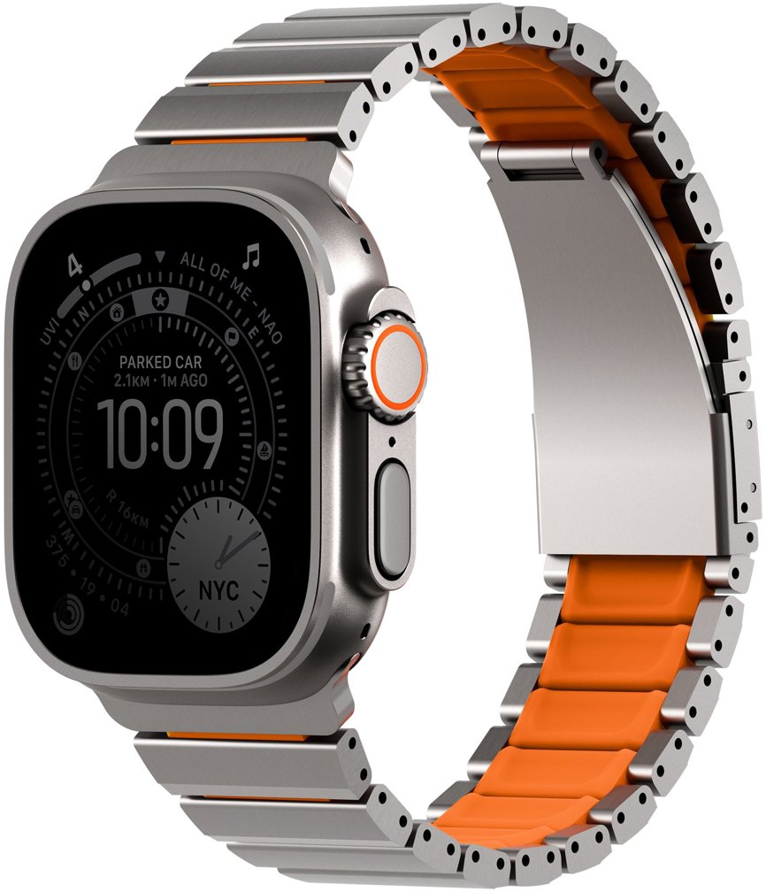UNIQ Strova Flex pro Apple Watch 49/46/45/44 mm, Titanium silver/Volt orange