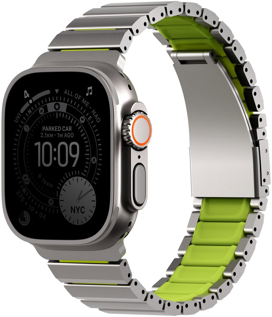 UNIQ Strova Flex pro Apple Watch 49/46/45/44 mm, Titanium silver/Lime green