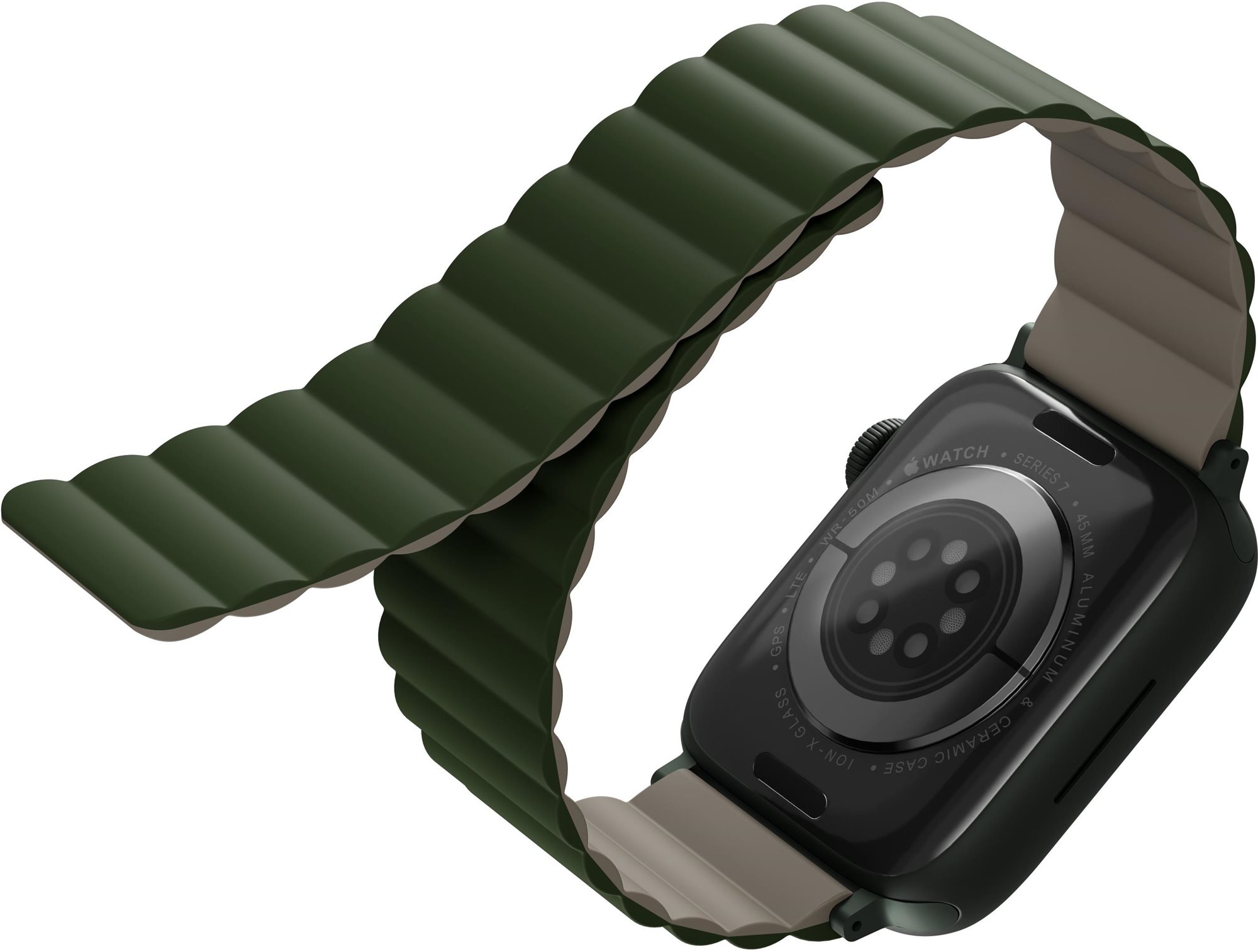 Uniq Revix Reversible Magnetic řemínek pro Apple Watch 45/44/42MM zelený/béžový