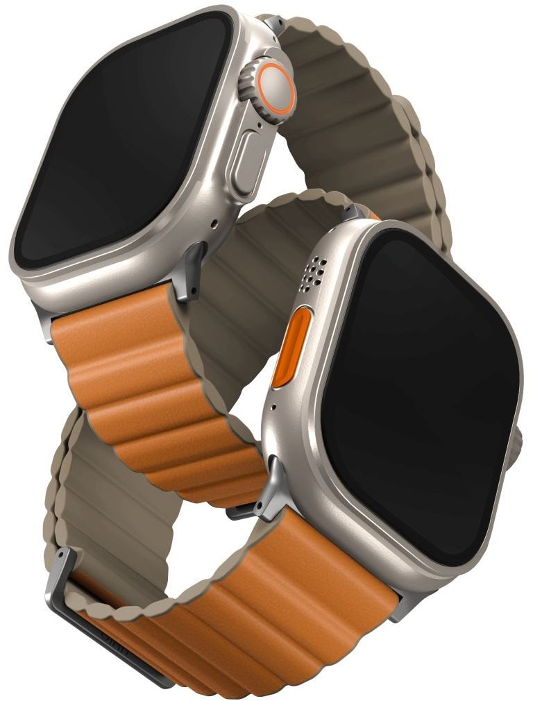 Uniq Revix Premium Edition Reversible Magnetic řemínek pro Apple Watch 49/45/44/42mm oranžový/khaki