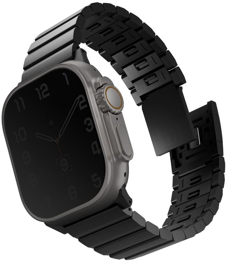 Uniq Strova Mag článkový ocelový pro Apple Watch 49/45/44/42mm, Midnight black
