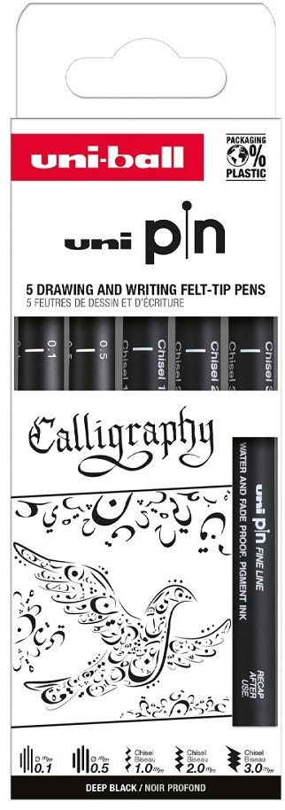 UNI PIN Creative writing Calligraphy - sada 5 kusů černých fixů a popisovačů