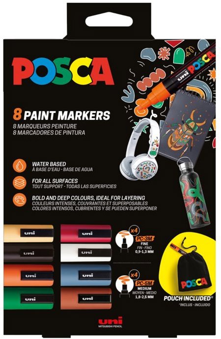 UNI Posca PC-3M/PC5M - sada 8 kusů poskakovacích fixů