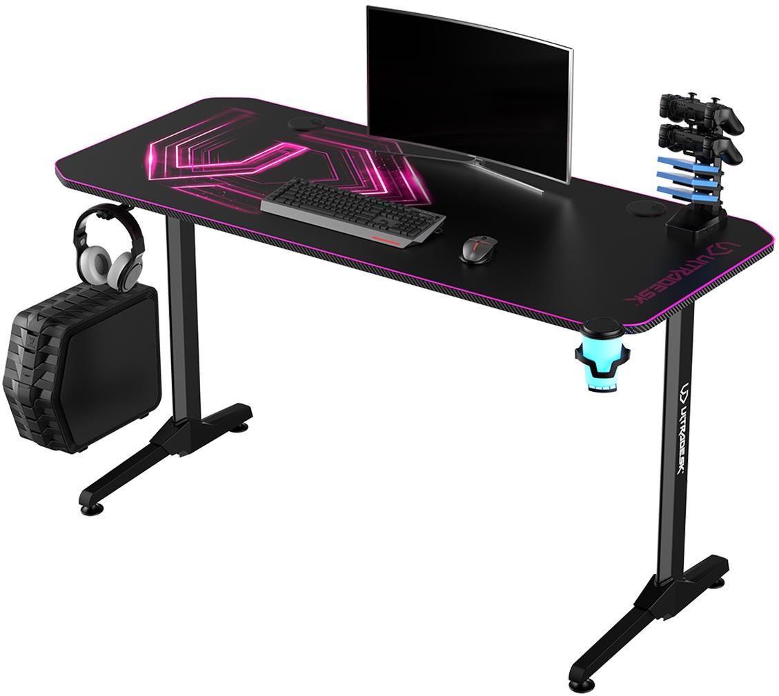 Herní stůl ULTRADESK Frag V3 v růžové barvě.