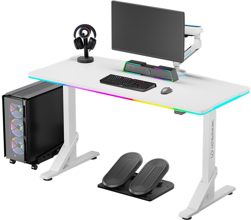 Herní stůl ULTRADESK Iron Bílý s moderním designem a stabilní konstrukcí.