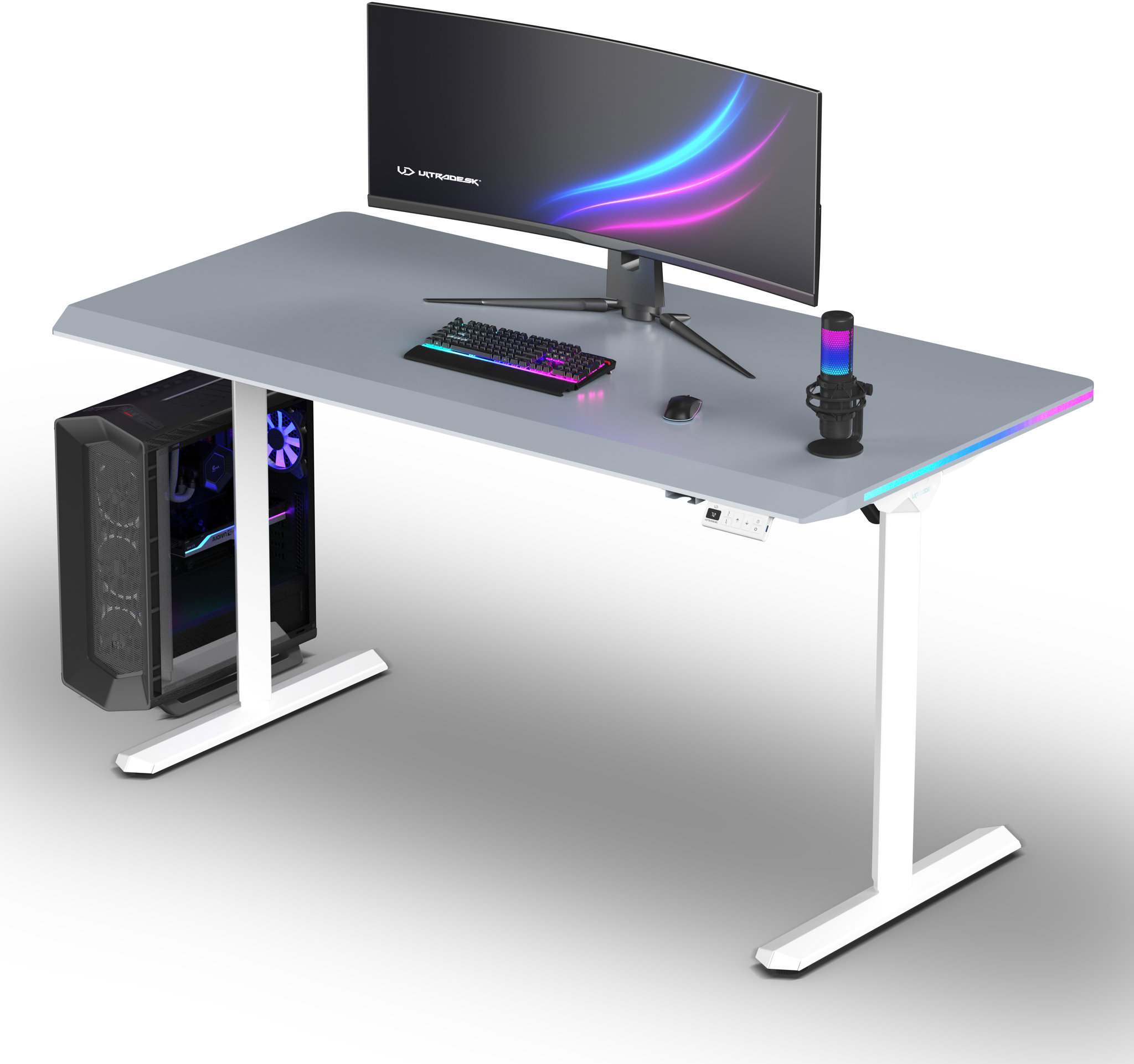 Herní stůl ULTRADESK Quest v bílém a šedém provedení