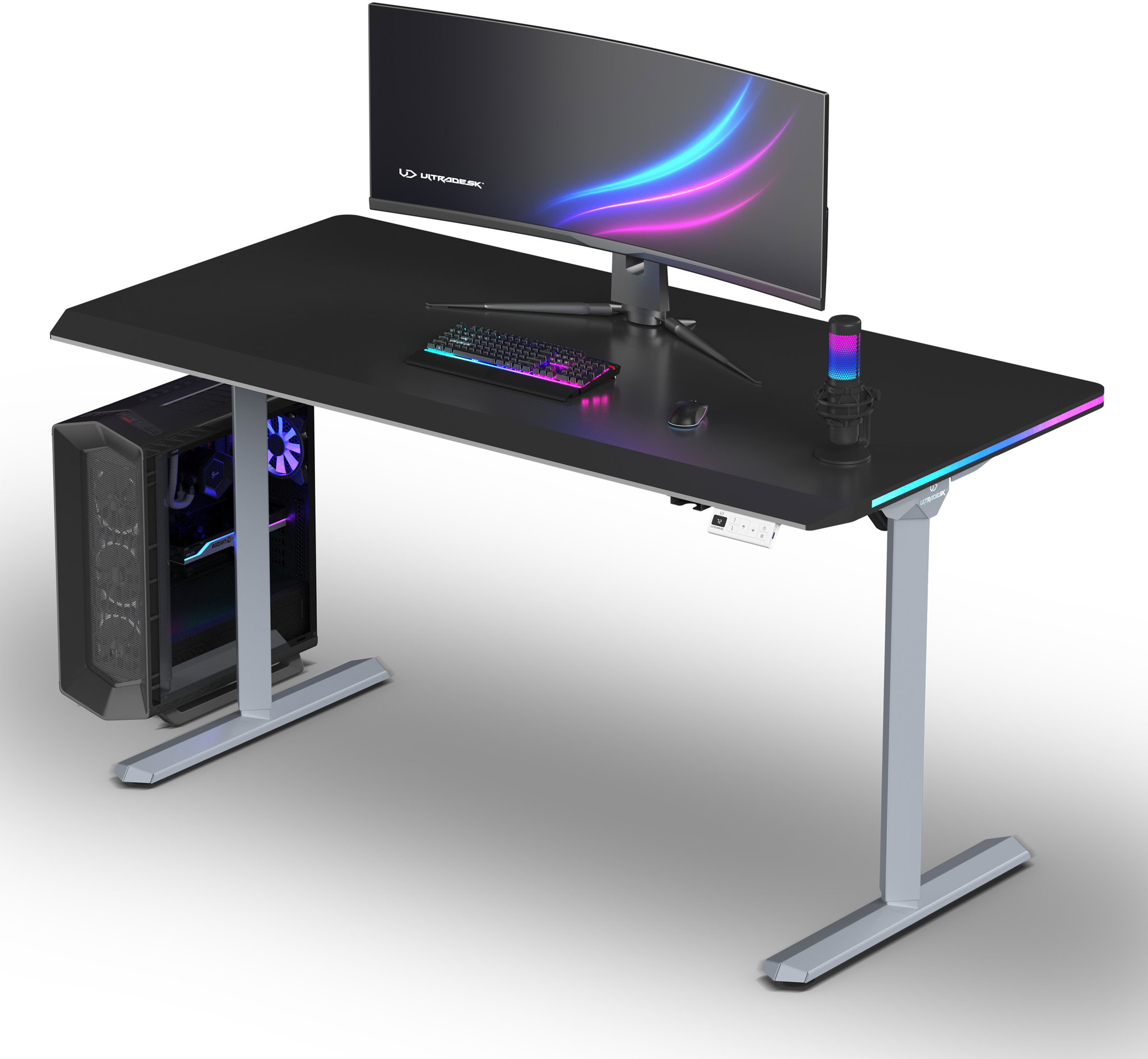 Herní stůl ULTRADESK Quest v šedé a černé barvě